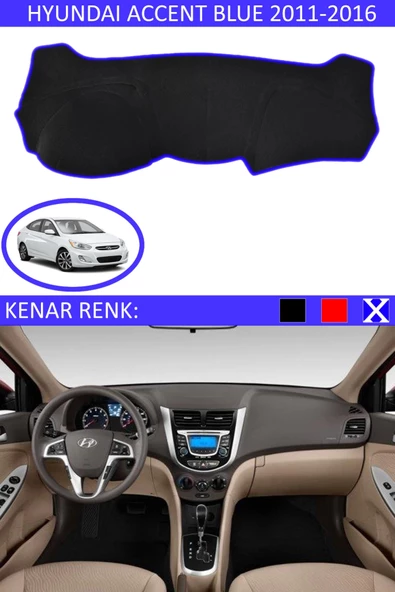 GUERRINO Torpido Koruma Halısı Siyah Kenar Renk Mavi Hyundai Accent Blue 2011-2016 ile Uyumlu ürün görseli