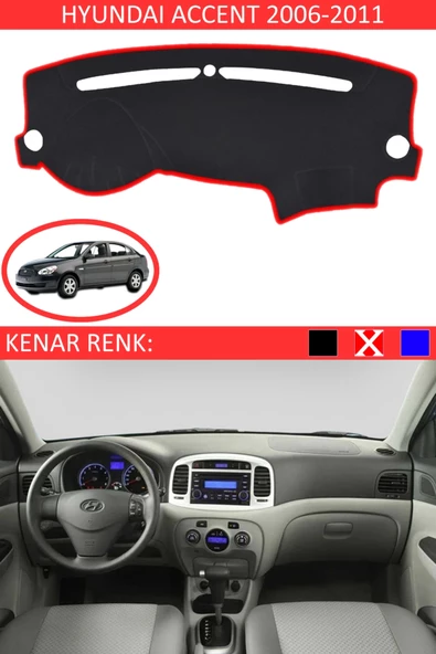 GUERRINO Torpido Koruma Halısı Siyah Kenar Renk Kırmızı Hyundai Accent Era 2006-2011 ile Uyumlu ürün görseli