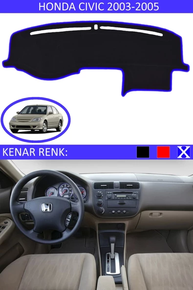 GUERRINO Torpido Koruma Halısı Siyah Kenar Renk Mavi Honda Civic Vtec2 2003-2005 ile Uyumlu ürün görseli