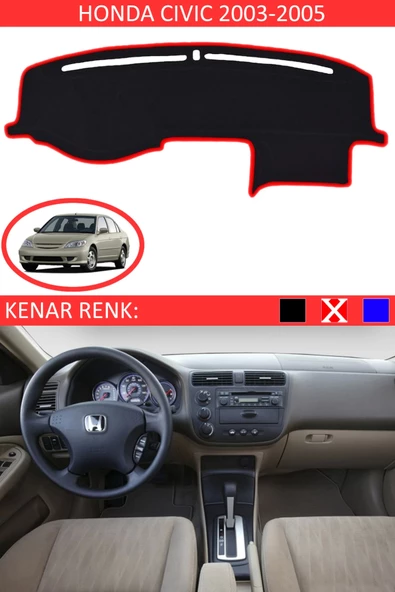 GUERRINO Torpido Koruma Halısı Siyah Kenar Renk Kırmızı Honda Civic Vtec2 2003-2005 ile Uyumlu ürün görseli