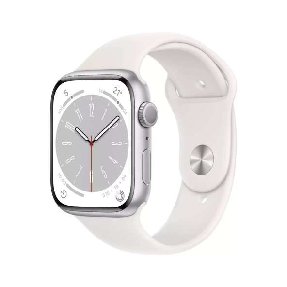 Apple Watch Series 8 GPS 45mm Gümüş Alüminyum Kasa - Beyaz Spor Kordon MP6N3TU/A-Teşhir