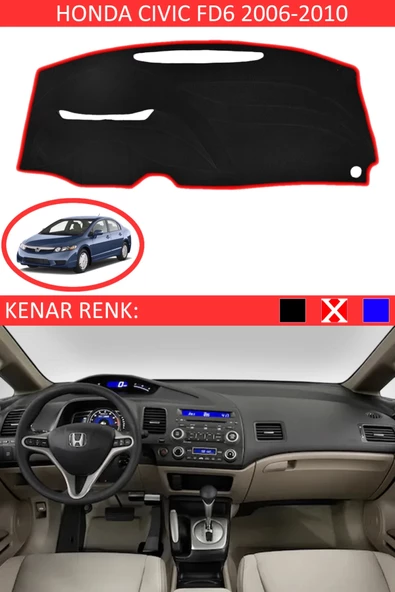 GUERRINO Torpido Koruma Halısı Siyah Kenar Renk Kırmızı Honda Civic FD6 2006-2010 ile Uyumlu