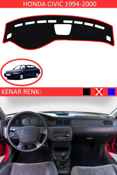 GUERRINO Torpido Koruma Halısı Siyah Kenar Renk Kırmızı Honda Civic 1994-2000 ile Uyumlu ürün görseli
