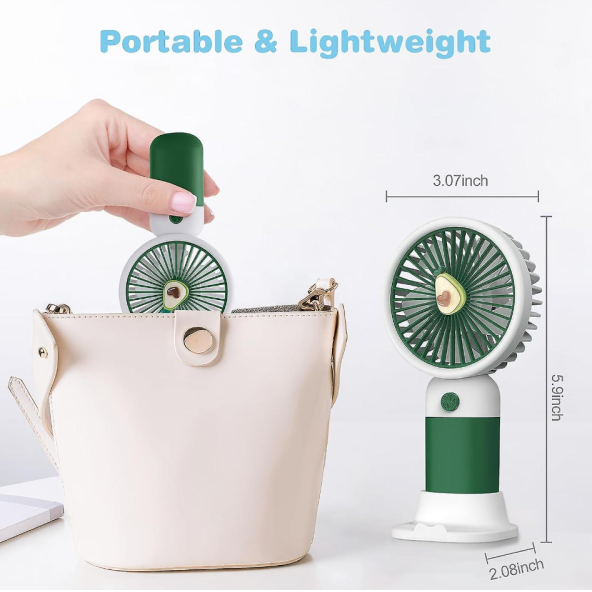 Sevimli Meyve Tasarımlı El Fanı Taşınabilir, Çocuklar İçin  Şarj Edilebilir Fan (avokado Yeşili) - 3