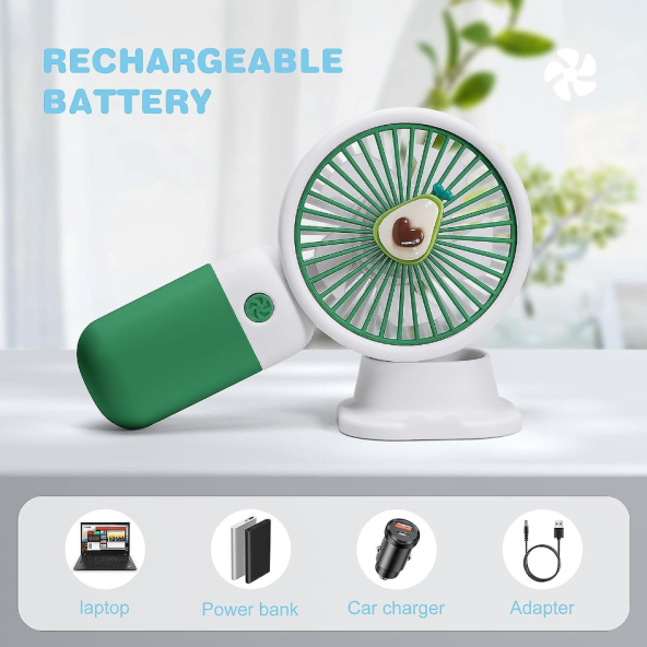 Sevimli Meyve Tasarımlı El Fanı Taşınabilir, Çocuklar İçin  Şarj Edilebilir Fan (avokado Yeşili) - 4