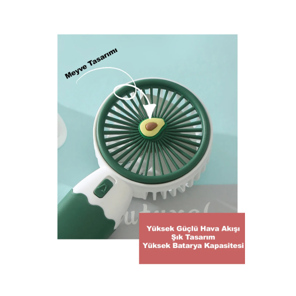 Sevimli Meyve Tasarımlı El Fanı Taşınabilir, Çocuklar İçin  Şarj Edilebilir Fan (avokado Yeşili) - 6