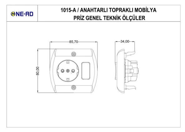 Ne-Ad Anahtarlı Topraklı Mobilya Priz - 3