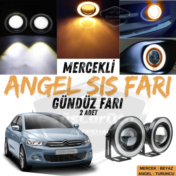 Citroen C Elysee 2012-2023 Uyumlu Üniversal Mercekli Angel Sis Farı Metal Su Geçirmez 76 mm Turuncu Halkalı Gündüz Farı Angel Eyes 2 Adet ürün görseli 1