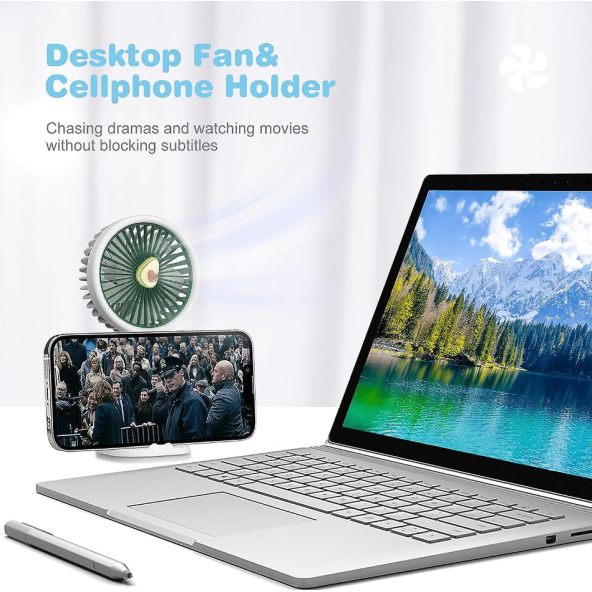 QASUL Sevimli Telefon Standlı Vantilatör 2si 1 Arada Taşınabilir Masaüstü Fan - 2