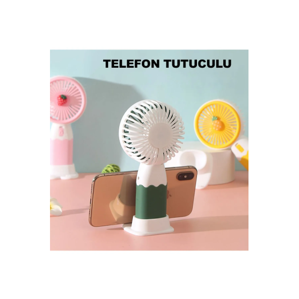 QASUL Sevimli Telefon Standlı Vantilatör 2si 1 Arada Taşınabilir Masaüstü Fan - 5