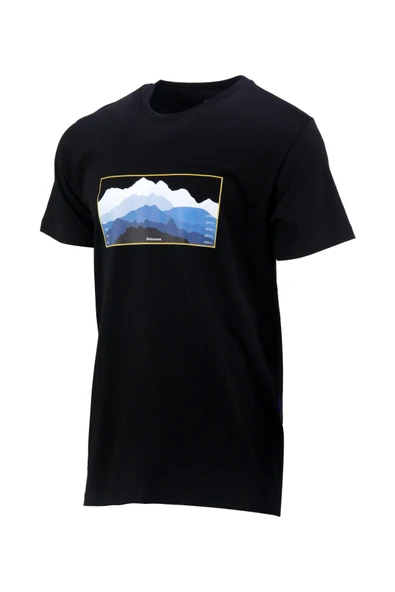 Erkek Bisiklet Yaka Standart Fit Göğüs Baskılı Siyah T-Shirt