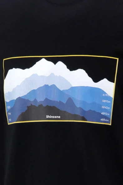 Erkek Bisiklet Yaka Standart Fit Göğüs Baskılı Siyah T-Shirt - 2