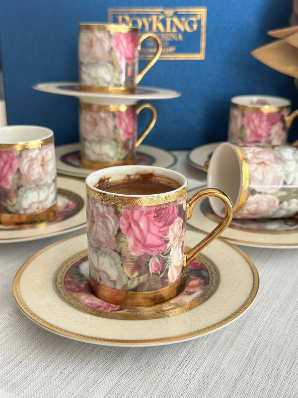 Türk Kahve Fincanı Red Rose 6 Kişilik 12 Parça - 5