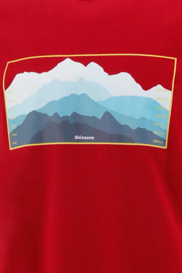 Erkek Bisiklet Yaka Standart Fit Göğüs Baskılı Bordo T-Shirt - 2