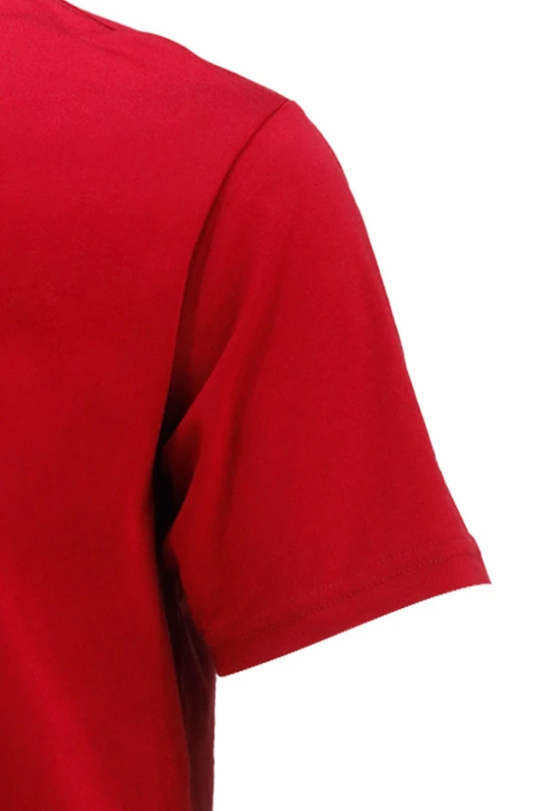 Erkek Bisiklet Yaka Standart Fit Göğüs Baskılı Bordo T-Shirt - 3