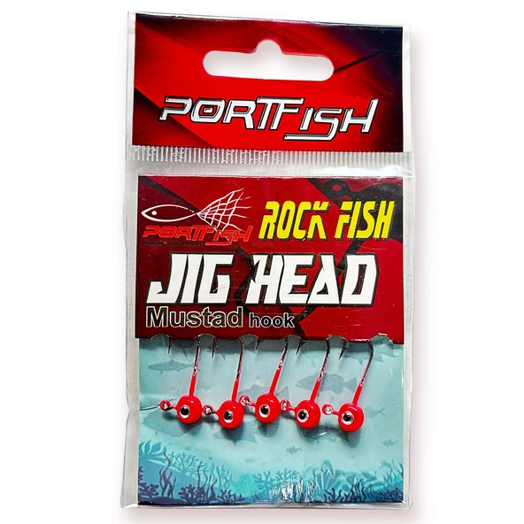 Portfish Kırmız Renkli ve Gözlü 5 Adet LRF Jig Head  6 No / 1 Gr ürün görseli 1