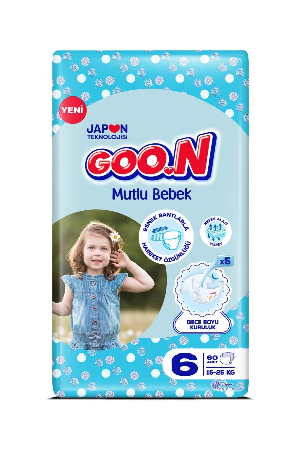 Goon Mutlu Bebek Fırsat Paketi Bebek Bezi 6 Beden 60x2 120 Adet