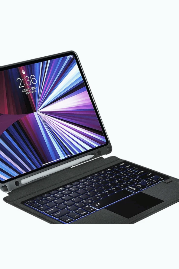 iPad Air 11 2024 A2902 - A2903 Uyumlu Fuchsia Touch Pad Bluetooth Klavyeli Standlı Mıknatıslı Kılıf - Resim 7