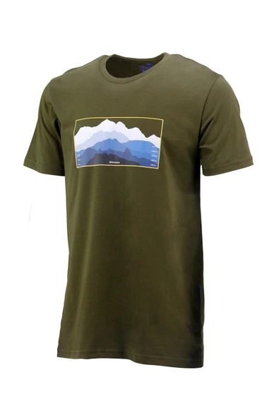 Erkek Bisiklet Yaka Standart Fit Göğüs Baskılı Haki T-Shirt