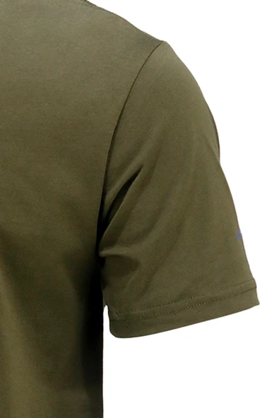 Erkek Bisiklet Yaka Standart Fit Göğüs Baskılı Haki T-Shirt - 3