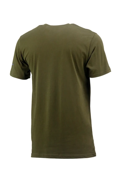 Erkek Bisiklet Yaka Standart Fit Göğüs Baskılı Haki T-Shirt - 4