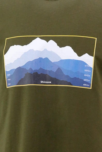 Erkek Bisiklet Yaka Standart Fit Göğüs Baskılı Haki T-Shirt - 2