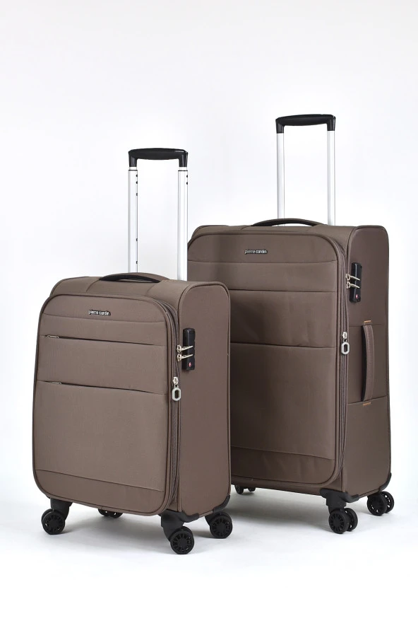 Pierre Cardin Ultra Light Hafif Lüx Kumaş 2'li Valiz Seti Orta Boy - Kabin Boy Kahve PC4200