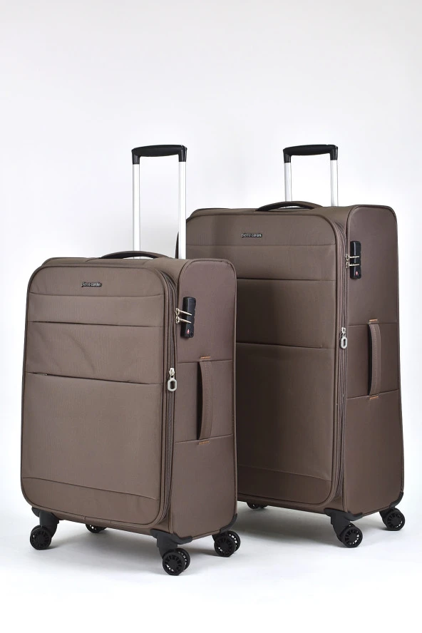 Pierre Cardin Ultra Light Hafif Lüx Kumaş 2'li Valiz Seti Büyük Boy - Orta Boy Kahverengi PC4200