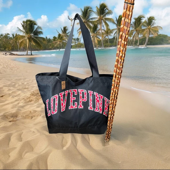 Victoria's Secret Love-Pink-Plaj-ve Günlük Kullanım İçin Kadın Çantası Genişlik-55- Derinlik-40-cm