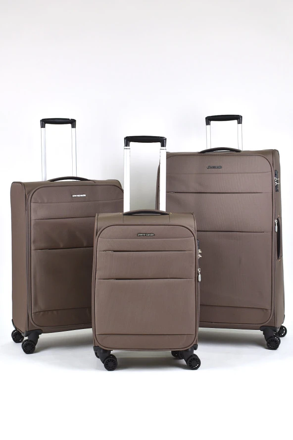 Pierre Cardin Ultra Light Hafif Lüx Kumaş 3'lü Valiz Seti Kahverengi PC4200