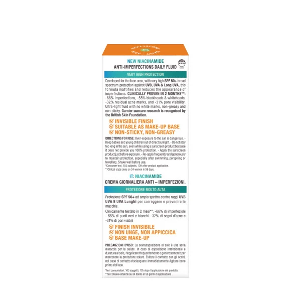 Garnier Ambre Solaire Super UV Niasinamid Cilt Kusurları Karşıtı Günlük Güneş Koruyucu Fluid Krem SPF50+ 40ML - 2