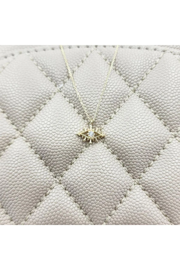 Pırlanta Möntürü (SİGNİTY SWAROVSKİ) Taşlı Göz Tasarım 925 Ayar Gümüş Kolye-Minimal Göz Gümüş Kolye - 4