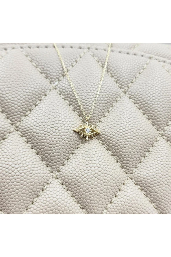 Pırlanta Möntürü (SİGNİTY SWAROVSKİ) Taşlı Göz Tasarım 925 Ayar Gümüş Kolye-Minimal Göz Gümüş Kolye - 5