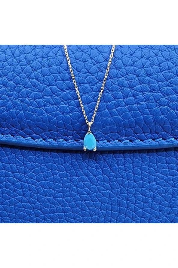 0.25 Karat Firuze (Turkuaz) Pırlanta Montürü Nano Has Taşlı Hediye 925 Ayar Gümüş Kolye - 3