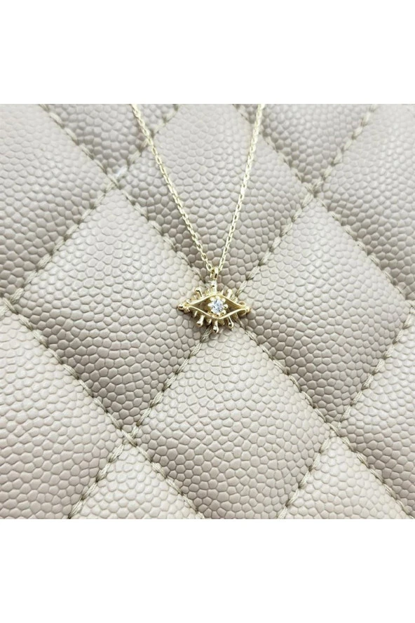 Pırlanta Möntürü (SİGNİTY SWAROVSKİ) Taşlı Göz Tasarım 925 Ayar Gümüş Kolye-Minimal Göz Gümüş Kolye - 6