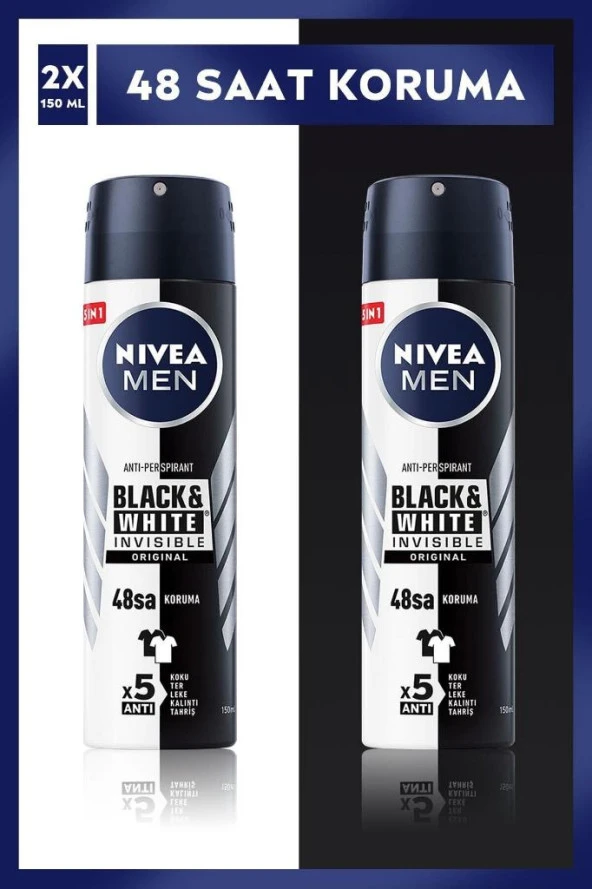 Nivea İnvisible Black&Whıte Power Sprey Deodorant 150Ml Erkek 2 li set