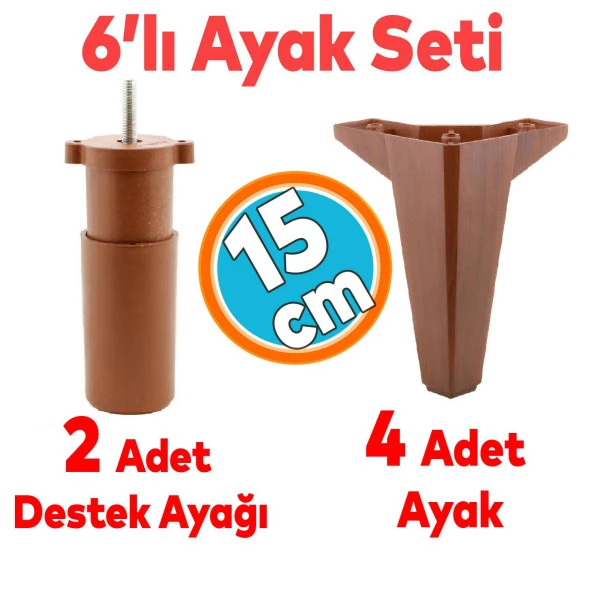 Mobilya TV Ünitesi Çekyat Koltuk Kanepe Destek Ayağı 15 cm Ahşap Desenli Baza Ayak 6'lı Set