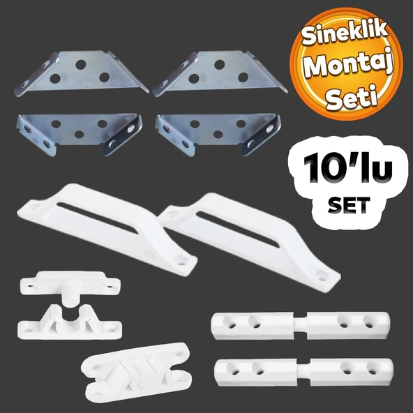 Pimapen PVC Pencere Kapı Sineklik Çerçeve Montaj Seti Plastik Kol Menteşe Çıt Çıt Tutamak 10'lu Set