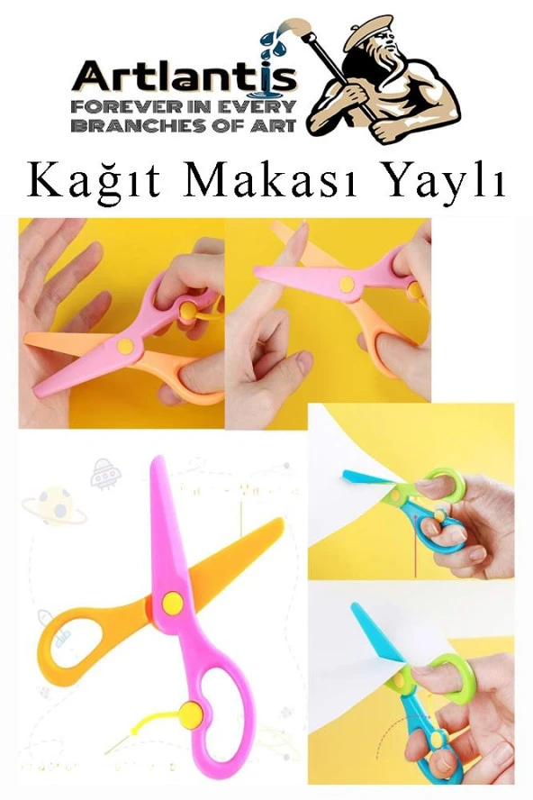 Renkli Kağıt Makası 4 Adet Plastik Yaylı Küt Uç Korumalı Okul Makası Çocuk Makası Okul Öncesi Kreş Ana Sınıfı - 3