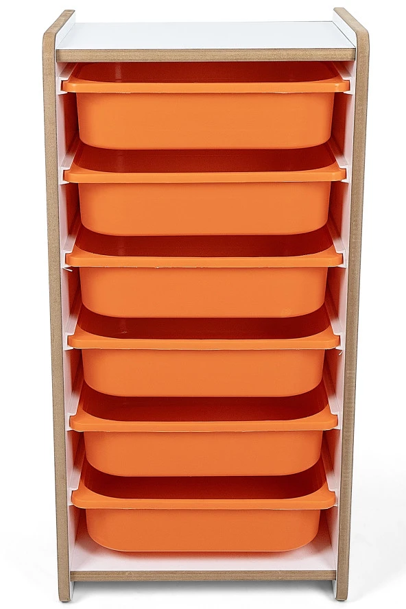 6 Çekmeceli Çocuk Oyuncak ve Aktivite Dolabı,Beyaz-Turuncu 18mm MDF - 5