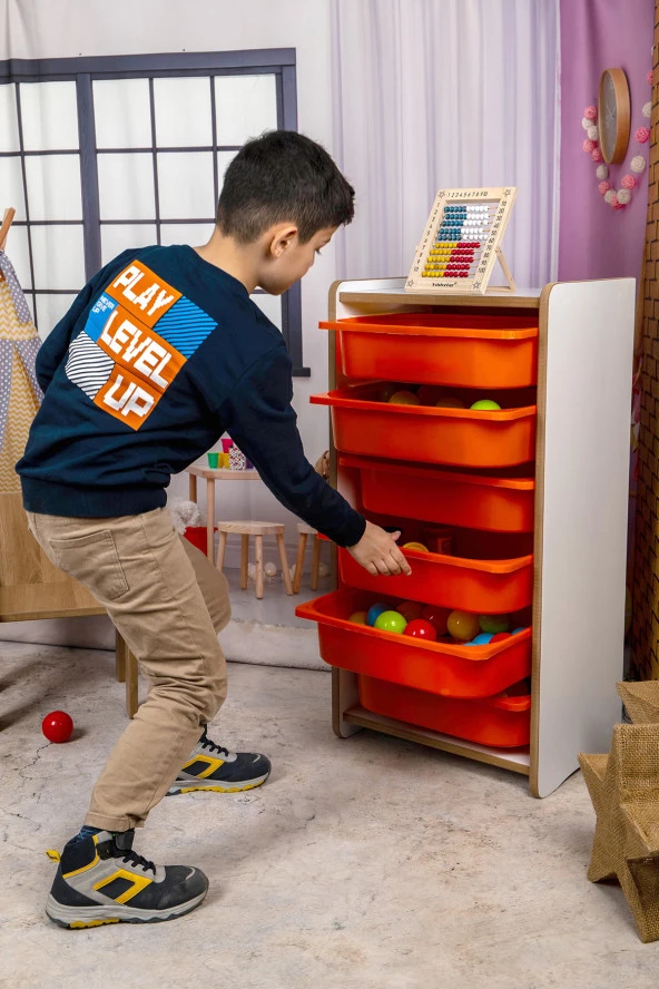 6 Çekmeceli Çocuk Oyuncak ve Aktivite Dolabı,Beyaz-Pembe 18mm MDF - 2