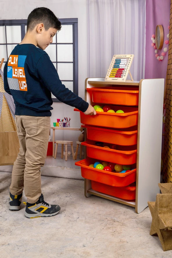 6 Çekmeceli Çocuk Oyuncak ve Aktivite Dolabı,Beyaz-Pembe 18mm MDF - 3