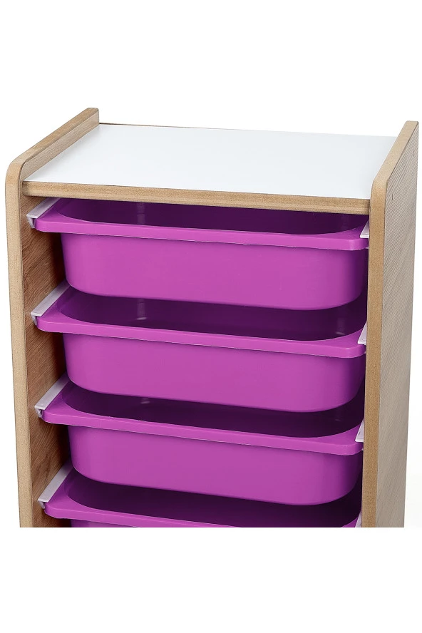 6 Çekmeceli Çocuk Oyuncak ve Aktivite Dolabı,Ceviz-Lila 18mm MDF - 5