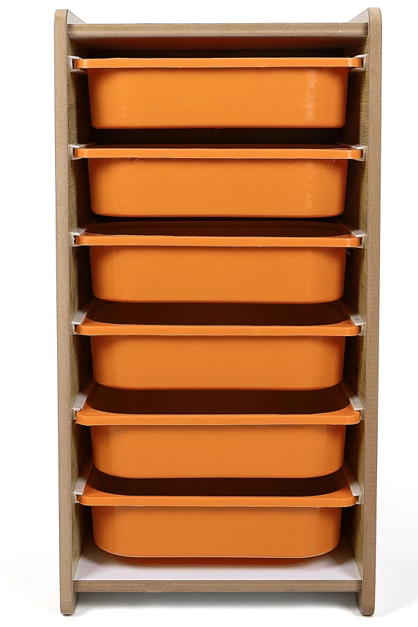 6 Çekmeceli Çocuk Oyuncak ve Aktivite Dolabı,Ceviz-Turuncu 18mm MDF - 4