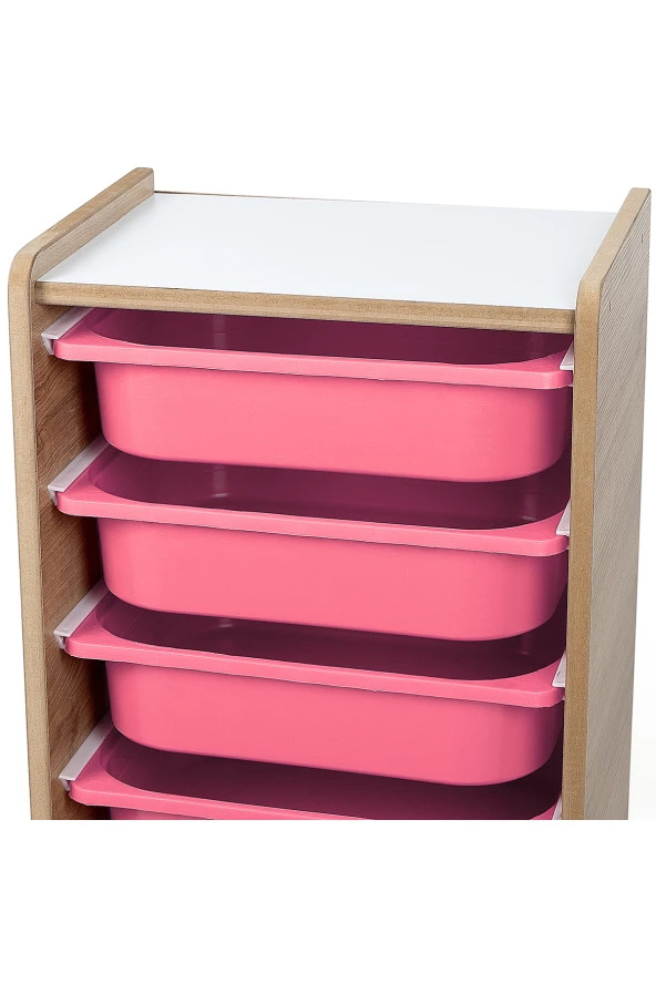 6 Çekmeceli Çocuk Oyuncak ve Aktivite Dolabı,Ceviz-Pembe 18mm MDF - 5