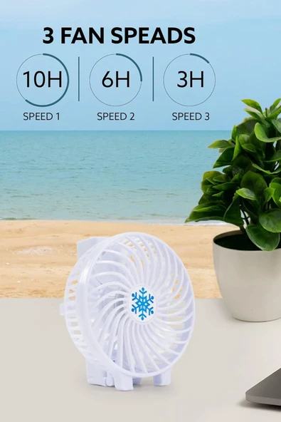 Şarjlı Taşınabilir El Fanı – 3 Kademeli Katlanabilir Masa Üstü Vantilatör, Işıklı, Sessiz Mini Fan - 5