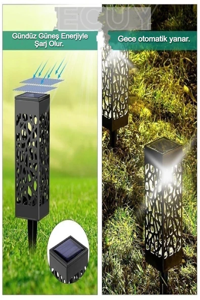Desenli Solar Bahçe Aydınlatması – Güneş Enerjili Çim Lambası, Yürüyüş Yolu ve Dış Mekan Işığı - 4