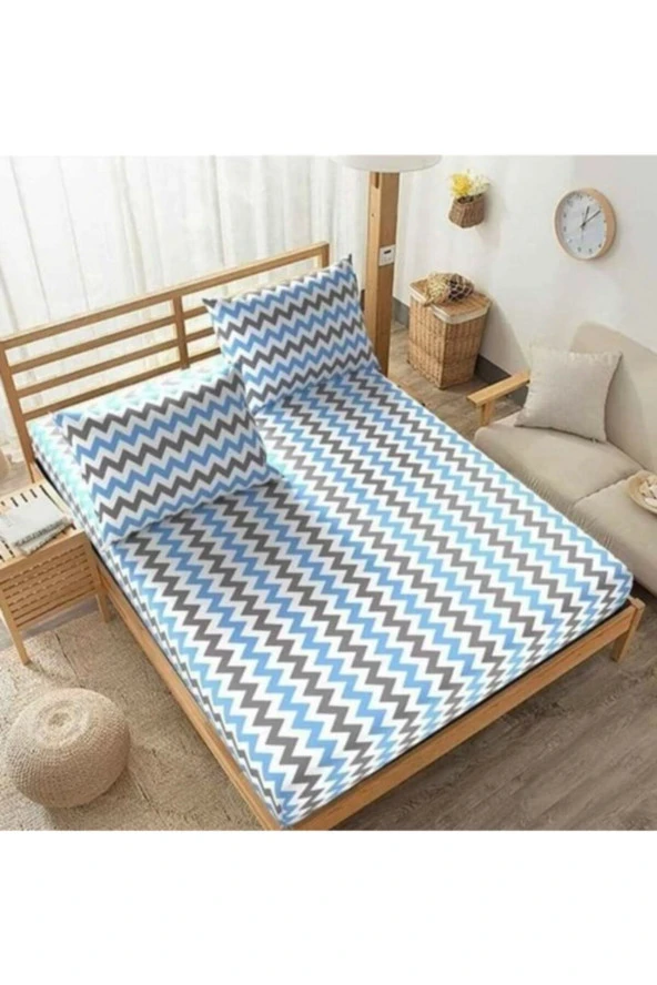 Üntaş Life (120)tek Kişilik Lastikli Çarşaf 1 Adet Yastık Kılıfı 120x200 Mavi Gri Ecmavizizag20