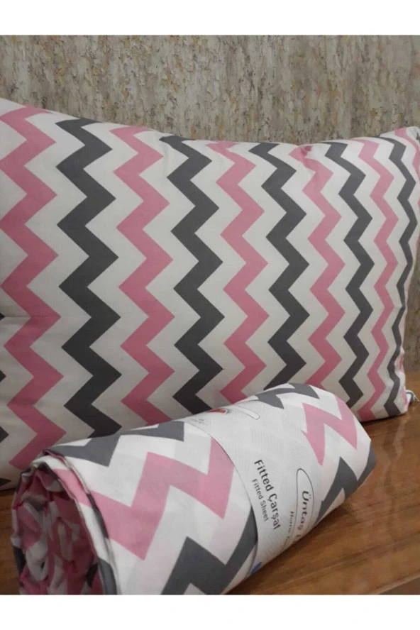 Üntaş Life (120)tek Kişilik Lastikli Çarşaf 1 Adet Yastık Kılıfı 120x200 Pembe Gri Eczigzag16
