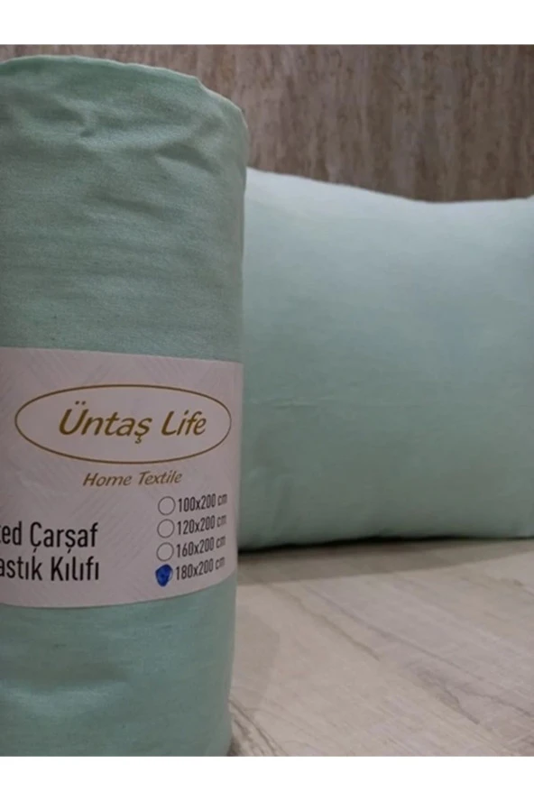 Üntaş life mintyeşil düz renk 160x200 çift kişilik lastikli çarşaf+2 adet yastık kılıfı ecdüzmint160